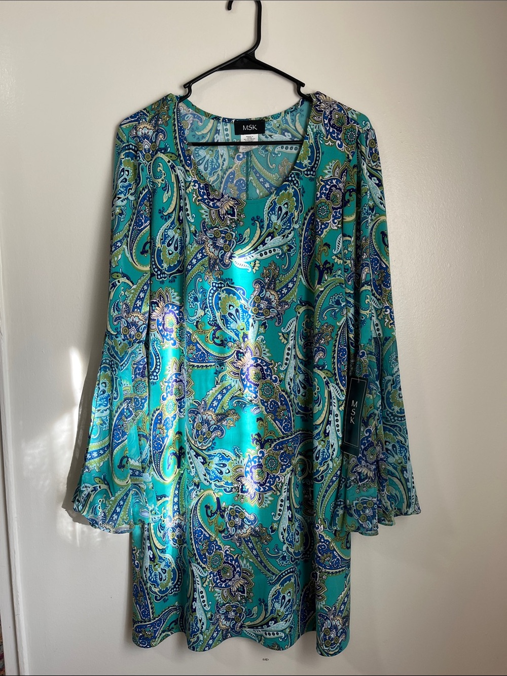 MSK Turquoise Paisley Long Sleeve Tunic Dress